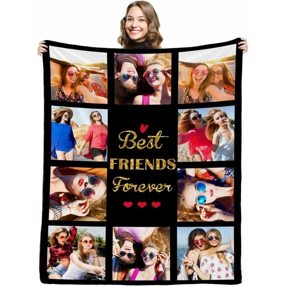 Personalized Besties Blanket with Photo Collage - Customized Throw Blanket with Pictures - Soft BFF Blanket for Bestie/Friend/Family Memorial Gifts, 30"x40" Blankets