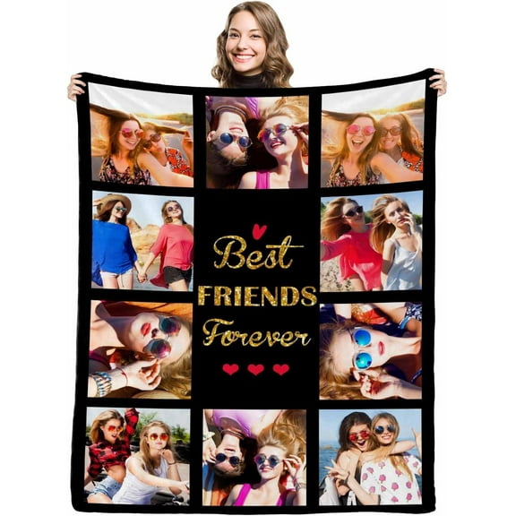 Personalized Besties Blanket with Photo Collage - Customized Throw Blanket with Pictures - Soft BFF Blanket for Bestie/Friend/Family Memorial Gifts, 30"x40" Blankets