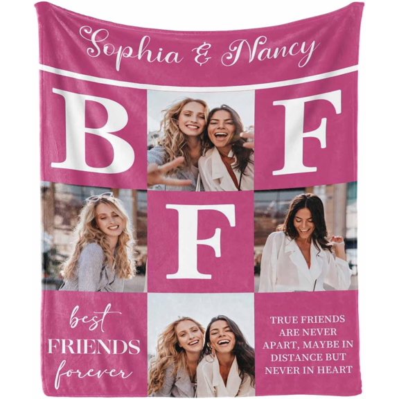 Personalized Besties Blanket with Photo Collage - Customized Throw Blanket with Pictures - Soft BFF Blanket for Bestie/Friend/Family Memorial Gifts, 30"x40" Blankets