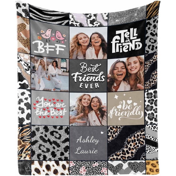 Personalized Besties Blanket with Photo Collage - Customized Throw Blanket with Pictures - Soft BFF Blanket for Bestie/Friend/Family Memorial Gifts, 30"x40" Blankets