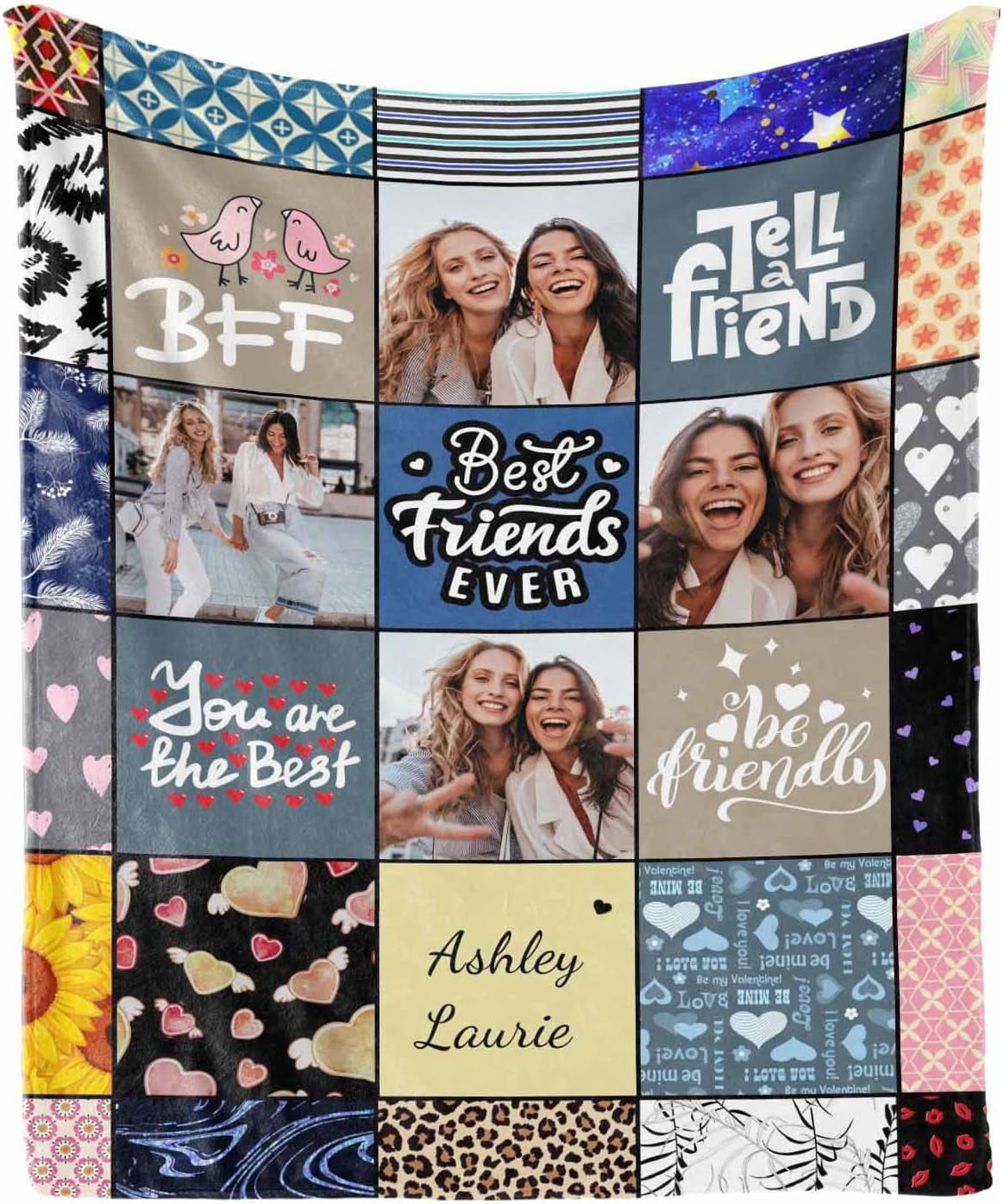 Personalized Besties Blanket with Photo Collage Customized Throw