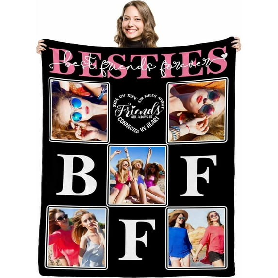 Personalized Besties Blanket with Photo Collage - Customized Throw Blanket with Pictures - Soft BFF Blanket for Bestie/Friend/Family Memorial Gifts, 30"x40" Blankets