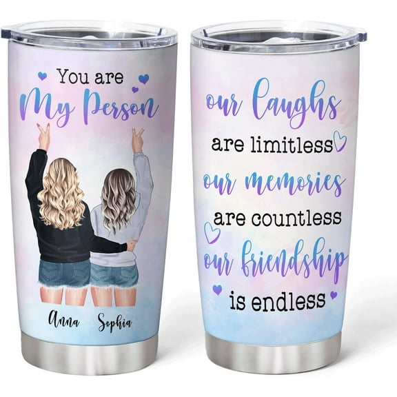 Personalized Besties Gifts For Women - Birthday Christmas - You Are My Person Custom Stainless Steel Tumbler 20 oz With Straw Lid Gifts Idea For Best Friend, Sister, Bestie