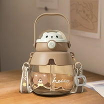 Personalized Big Belly Cup with Cute Bear Design, Fashionable and Fun Large Capacity Portable Plastic Mug with Straw