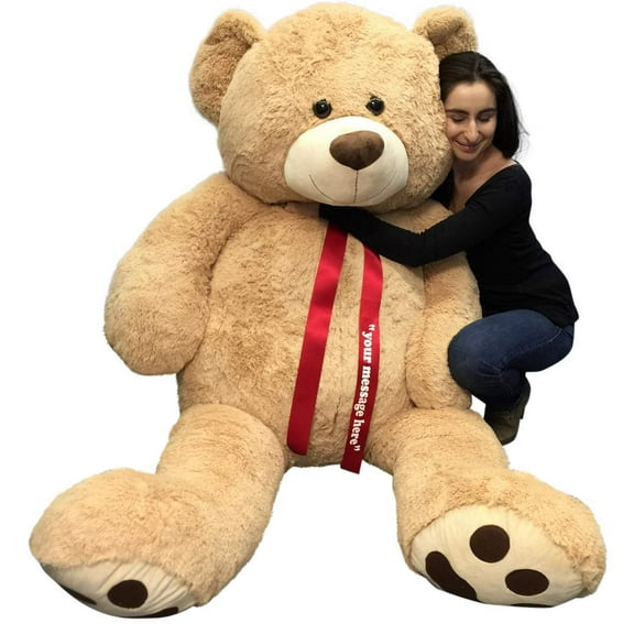 Personalized Big Plush Giant 6 Ft Teddy Bear Soft, Your Message Imprinted on Neck Ribbon Bow