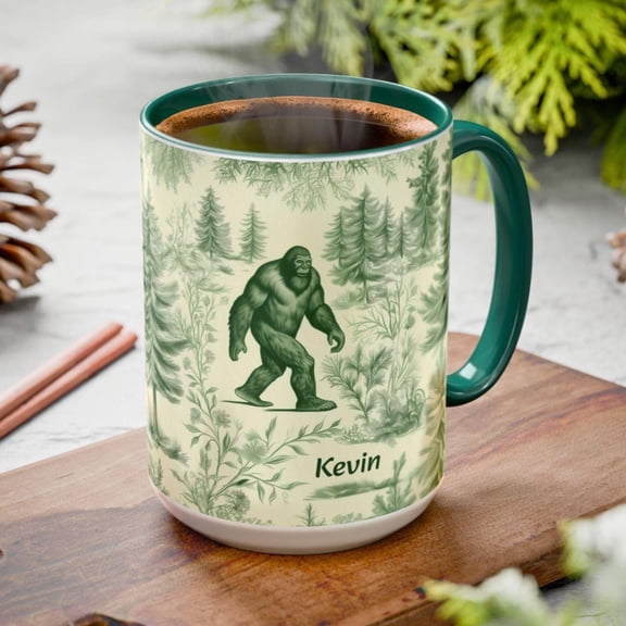 Personalized Bigfoot Mug Custom Forest Toile Coffee Cup Gift for Sasquatch Cryptid Lovers