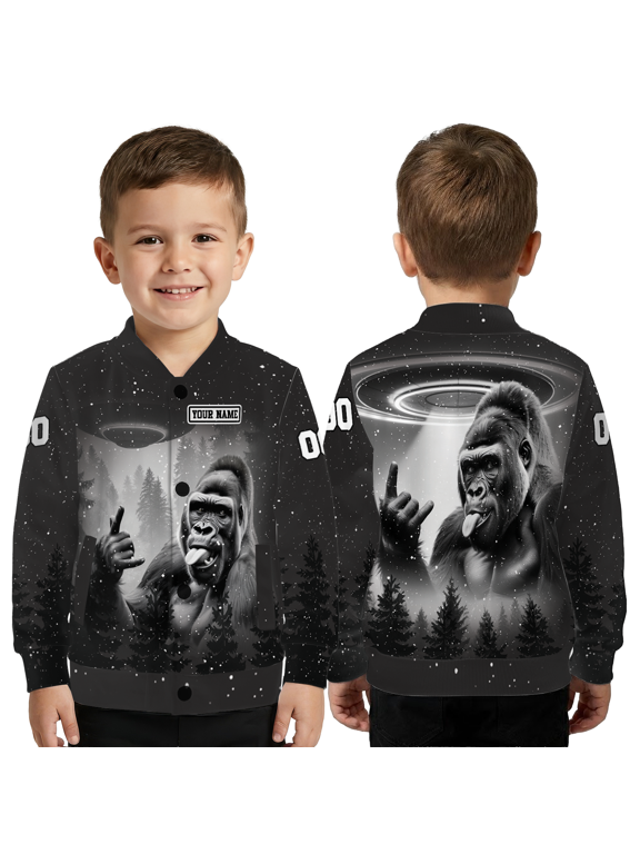 Personalized Bigfoot UFO Jacket – Funny Alien Sasquatch Graphic Baseball Jacket, Night Sky All Over Print Coat