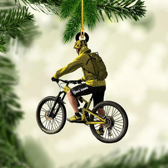 Personalized Bike Riding Ornament Personalized Girl Bike Riding Christmas Acrylic Flat Ornament Bike Riding Player, Bike Riding Christmas Ornament Gifts for Bike Riding (BR 7) - 3388 (Yellow)