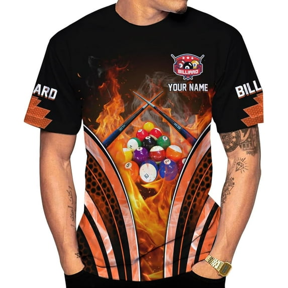 Personalized Billiard 3D Shirts, Custom Team Name Player Billiard T-Shirt Hoodies, Billiards Shirt 8 Ball for Men Women (Orange, 3XL)