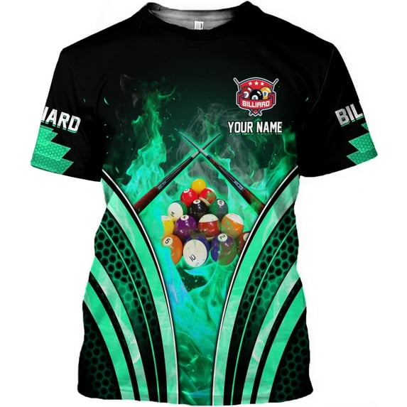 Personalized Billiard 3D Shirts, Custom Team Name Player Billiard T-Shirt Hoodies, Billiards Shirt 8 Ball for Men Women (Teal, 3XL)