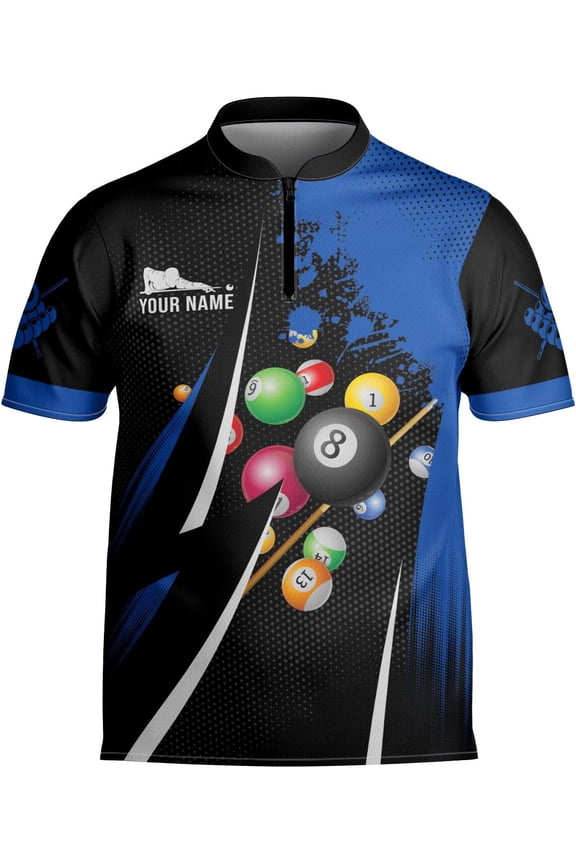 Personalized Billiard Bowling Jersey 3D Billiard Shirt Custom Billiard Flag Shirt Men's Pool Billiards Shirt 8 Ball Men Women (Blue, S)