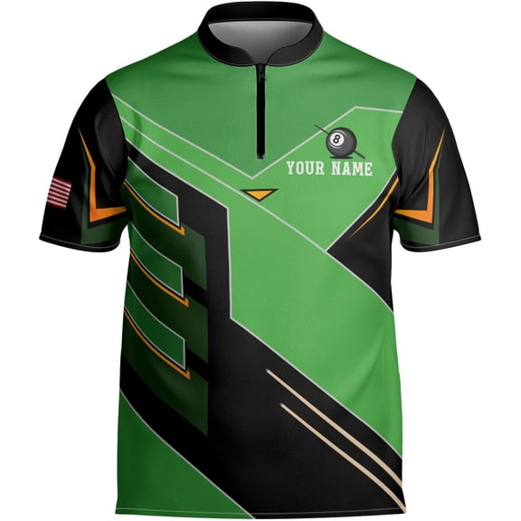 Personalized Billiard Bowling Jersey 3D Billiard Shirt Custom Billiard Flag Shirt Men's Pool Billiards Shirt 8 Ball Men Women (Green, S)