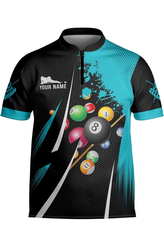 Personalized Billiard Bowling Jersey 3D Billiard Shirt Custom Billiard Flag Shirt Men's Pool Billiards Shirt 8 Ball Men Women (Teal, 2XL)