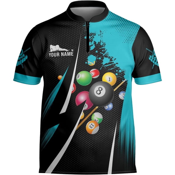 Personalized Billiard Bowling Jersey 3D Billiard Shirt Custom Billiard Flag Shirt Men's Pool Billiards Shirt 8 Ball Men Women (Teal, 5XL)