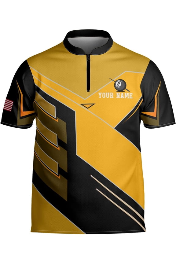 Personalized Billiard Bowling Jersey 3D Billiard Shirt Custom Billiard Flag Shirt Men's Pool Billiards Shirt 8 Ball Men Women (Yellow, 4XL)