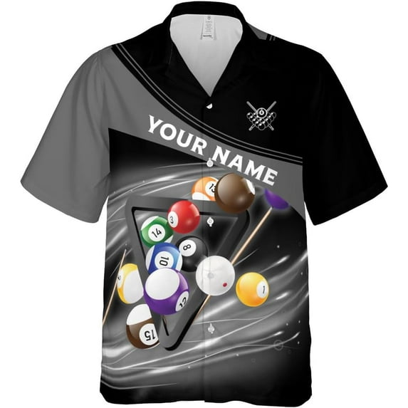 Personalized Billiard Hawaiian Shirt Button Down Custom Billiard Stick 8 Ball Pool Billiard Team Gift for Billiards (Grey, S)