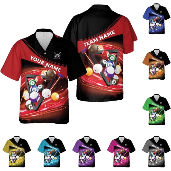 Personalized Billiard Hawaiian Shirt Button Down Custom Billiard Stick 8 Ball Pool Billiard Team Gift for Billiards (Red, 4XL)