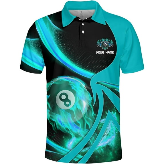 Personalized Billiard Polo Shirt Shirts Men Women Custom Name 3D Team Apparel Gift 8 Ball Pool S-5XL (Cyan, L)