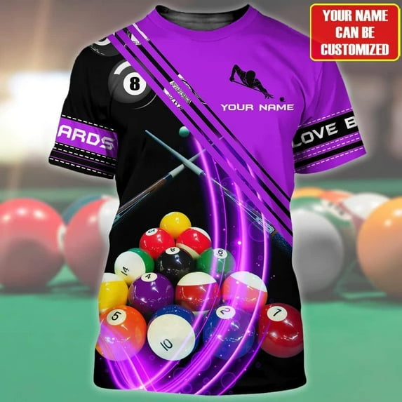 Personalized Billiard Shirt, Men's Billiards Shirt, Player Gifts for Men, Billiard Pool Player Team, Gifts for Pool Players, Billiard 8-Ball Shirts, Billiard Player Short Sleeve T Shirt (Purple, S)