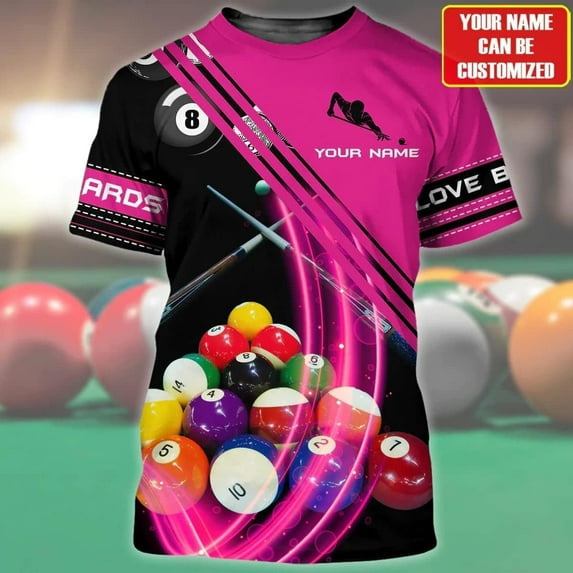 Personalized Billiard Shirt, Men's Billiards Shirt, Player Gifts for Men, Billiard Pool Player Team, Gifts for Pool Players, Billiard 8-Ball Shirts, Billiard Player Short Sleeve T Shirt (Pink, 4XL)