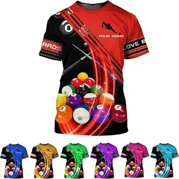 Personalized Billiard Shirt, Men's Billiards Shirt, Player Gifts for Men, Billiard Pool Player Team, Gifts for Pool Players, Billiard 8-Ball Shirts, Billiard Player Short Sleeve T Shirt (Red, S)