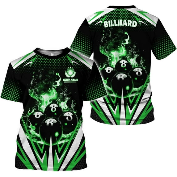 Personalized Billiard Shirts 3D Billiard Shirt Custom Billiard Flag Shirt Men's Pool Billiards Shirt 8 Ball Men Women (Green, M)