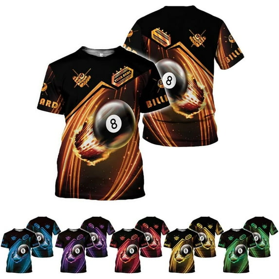 Personalized Billiard Shirts 3D Billiard Shirt Custom Billiard Flag Shirt Men's Pool Billiards Shirt 8 Ball Men Women (Orange, XL)