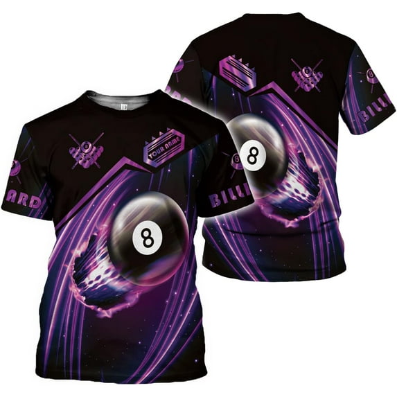 Personalized Billiard Shirts 3D Billiard Shirt Custom Billiard Flag Shirt Men's Pool Billiards Shirt 8 Ball Men Women (Purple, 2XL)