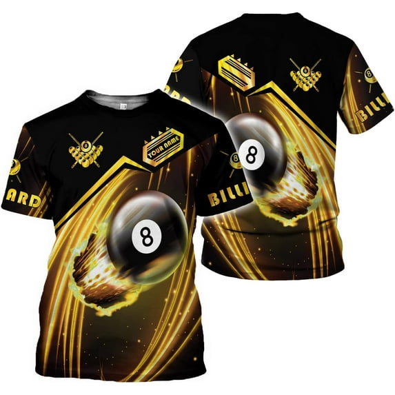 Personalized Billiard Shirts 3D Billiard Shirt Custom Billiard Flag Shirt Men's Pool Billiards Shirt 8 Ball Men Women (Yellow, M)