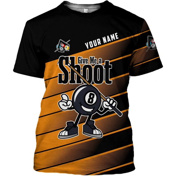 Personalized Billiards Shirt for Men, 8 Ball Pool Shirt, Billiards Gift (Orange, S)