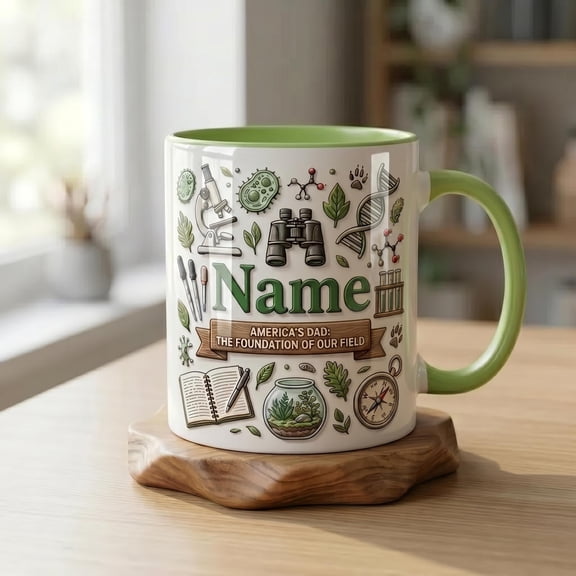 Personalized Biologist Dad Mug 3D, Science Coffee Cup, Faux 3D Effect (11oz or 15oz)