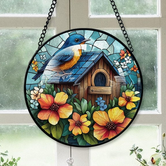 Personalized Bird House Suncatcher Stained Glass, Bird House Stained Glass Window Hanging Bird House Sun Catchers Indoor Window Décor Wkyp7i
