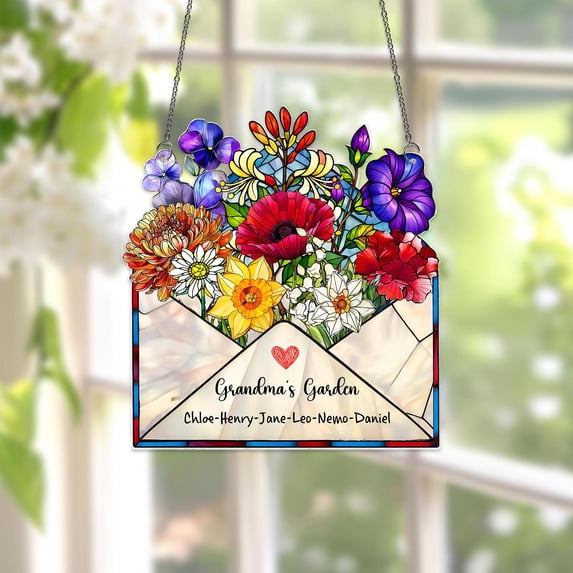 Personalized Birth Flower Acrylic Suncatcher, Grandma’s Garden Gift ...