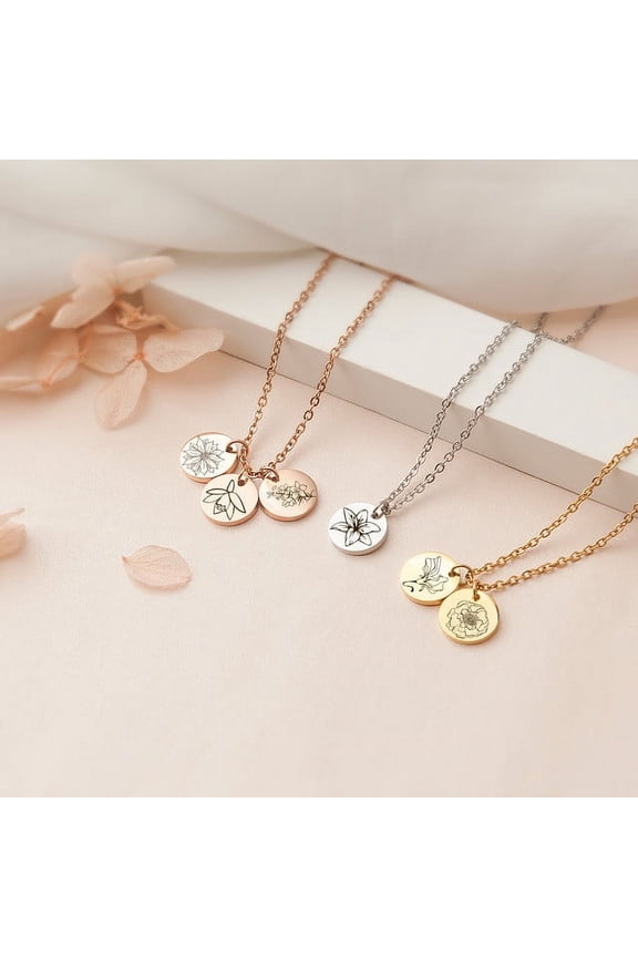 Personalized Birth Flower Necklace - Birthflower Necklace With Back Initial - Poppy Flower Charm - Birth Flower Gift - Birthday Gift for Daughter