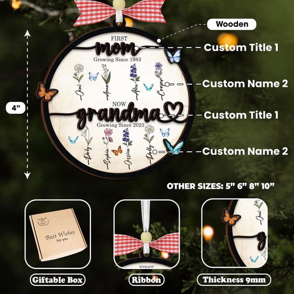 Personalized Birth Flower Ornament for Mom & Grandma, First Mom Now Grandma Christmas Gift, Custom Birth Month Flower Keepsake for Gigi, Nana, or Mum