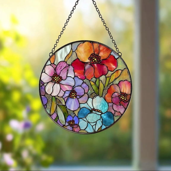 Personalized Birth Flower Stained Glass Suncatcher, Custom Window Hanging