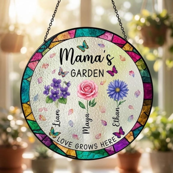 Personalized Birth Flower Suncatcher | Crystal Window Hanging | Sparkling Floral Design | Custom Garden Decor | Mama's Mother's Day Gift | Home Decoration