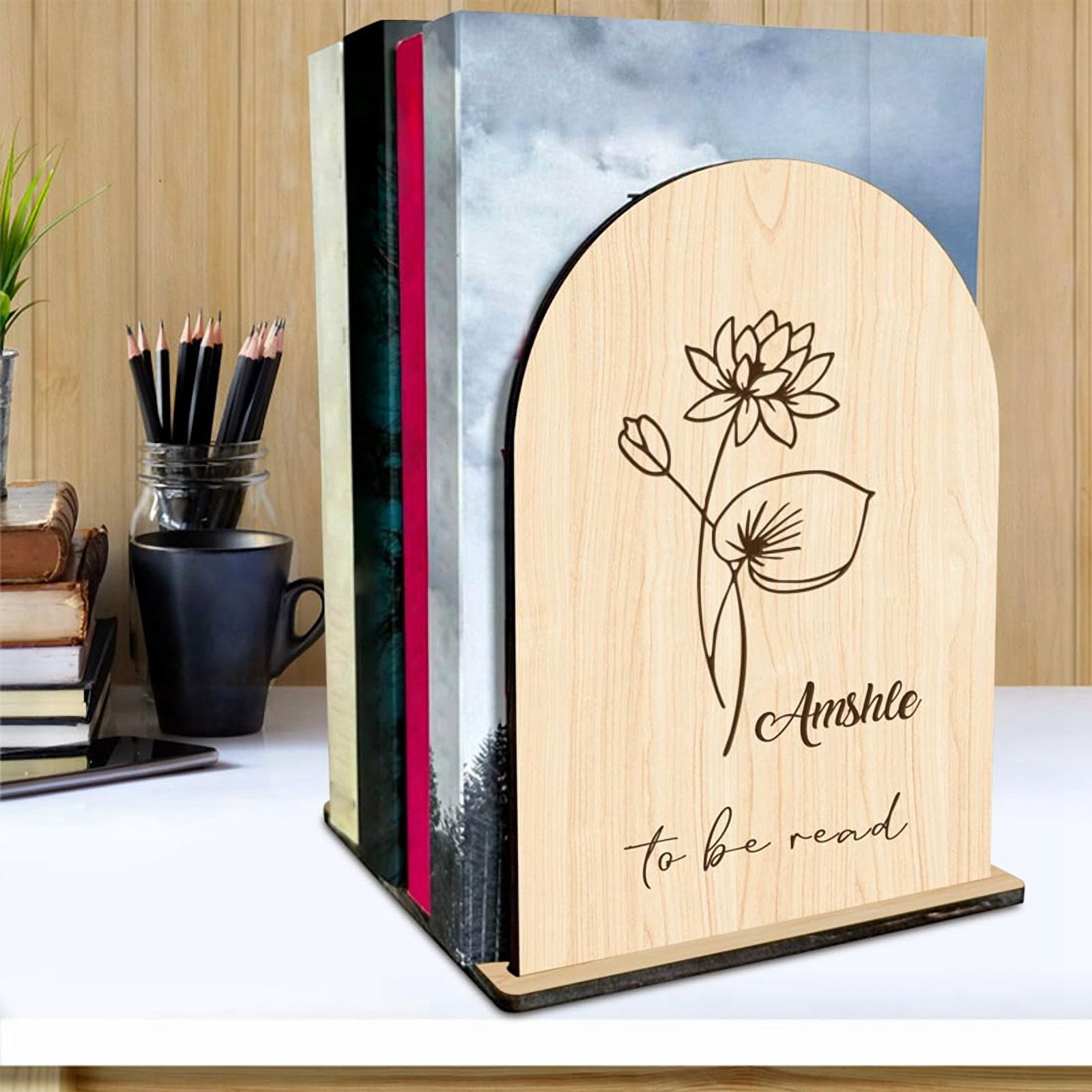 Personalized Birth Flower to Be Read Wood Book Stand, Name Book Shelves ...