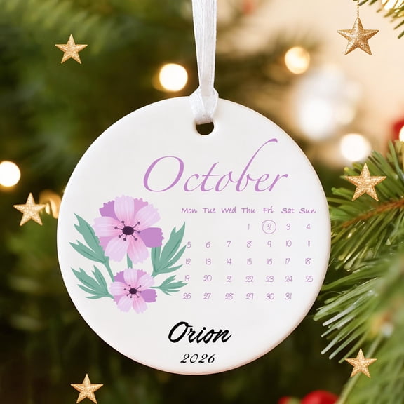 Personalized Birth Month Flower Ceramic Ornament Flat 2D Printed Round Custom Name Birthday Gift