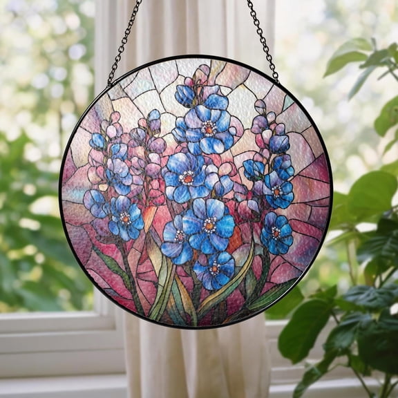 Personalized Birth Month Flower Name Stained Glass Suncatcher Larkspur Mom Gift