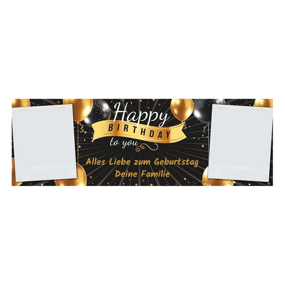 Personalized Birthday Banner with Custom Texts and Photos for Surprise Celebrations Durable Polyester Material with Satin Finish and Sturdy Packaging Black