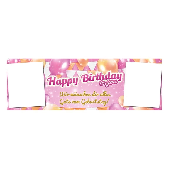 Personalized Birthday Banner with Custom Texts and Photos for Surprise Celebrations Durable Polyester Material with Satin Finish and Sturdy Packaging Pink