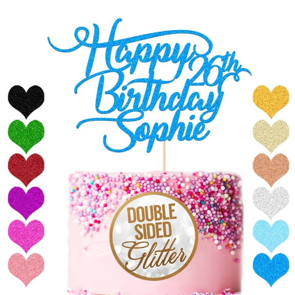 Personalized Birthday Cake Topper Double Sided Glitter Party Cake Decoration Custom Name Age 16 18 21 30 40