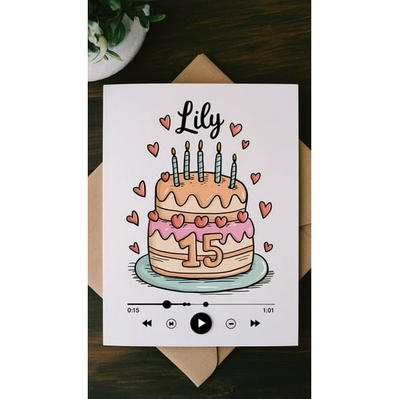 Personalized Birthday Card for Lily – 15th Birthday Cake Design with Candles – Includes Audio Message Reader – Perfect Gift for Teens and Young Adults