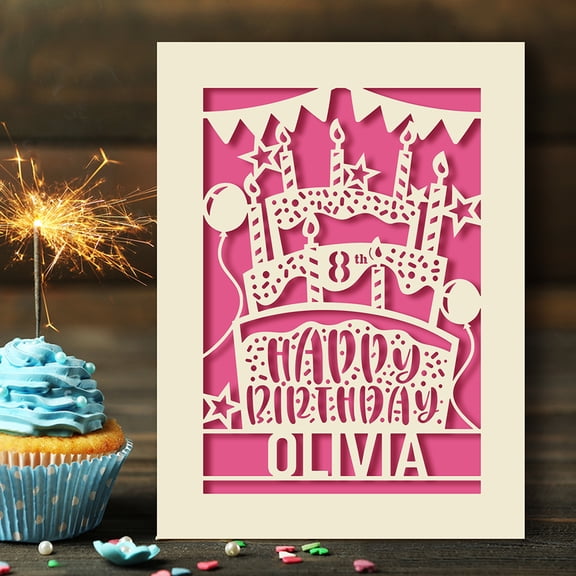 Personalized Birthday Card, Paper Cut Greeting Card, Color Inside with Envelope, Custom Any Name Any Age
