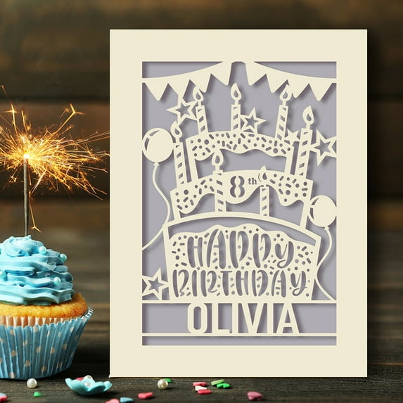 Personalized Birthday Card, Paper Cut Greeting Card, Color Inside with Envelope, Custom Any Name Any Age