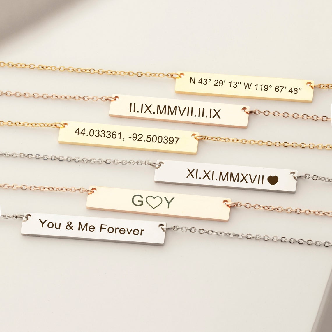 Personalized Birthday Day Gift for Mom Women's Stainless Steel Rose Gold Horizontal Name Necklace Bar Engravable Gift for Girlfriend Wife Free Jewelry Gift Box Ships Next Day