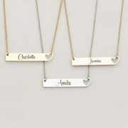 Personalized Birthday Day Gift for Wife Mom Womens Heart Bar Name Necklace Stainless Steel Gift for Girlfriend Fiancee Engravable Couples Free Gift Box Ships Next Day