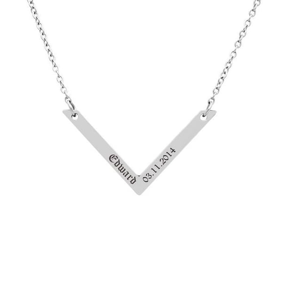 Personalized Birthday Day Gift for Wife Women's Stainless Steel V Bar Pendant Gift for Mom Girlfriend Fiancee Engravable Couple Name Necklace Birthday Jewelry Free Gift Box SHIPS NEXT DAY