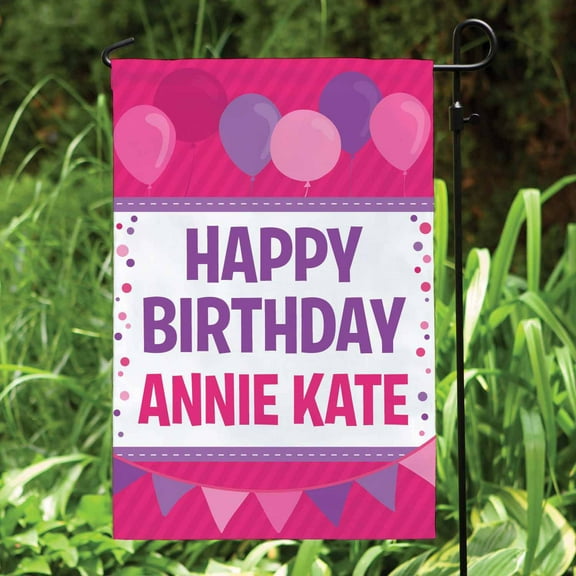Personalized Birthday Garden Flag, Pink and Purple